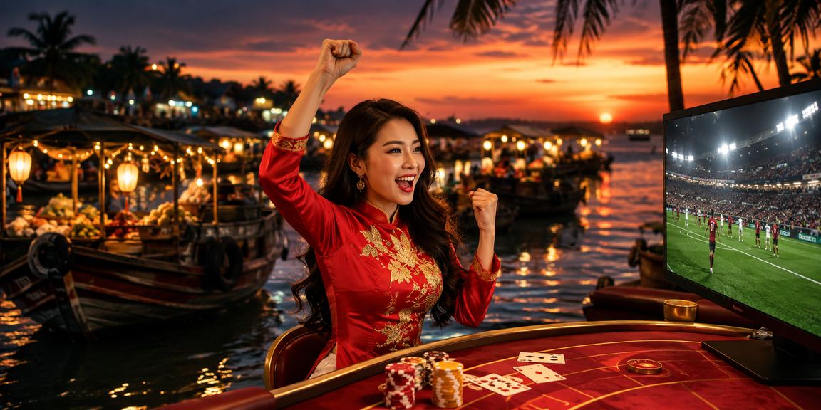 Người dùng tại Phú Quốc trong trang phục áo dài trải nghiệm Baccarat trực tuyến